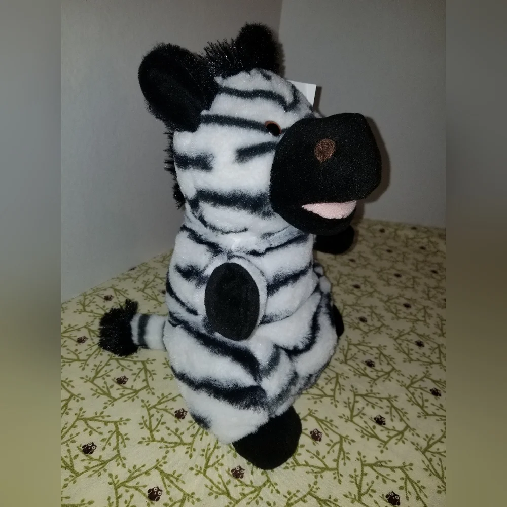 Puppet Plush Zebra Stuffed Animal  Black & White Stuffie
